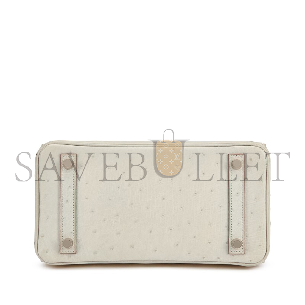 H**mes master birkin 25 ostrich leather milkshake white silver buckle h041944ck96 (25*20*13cm)